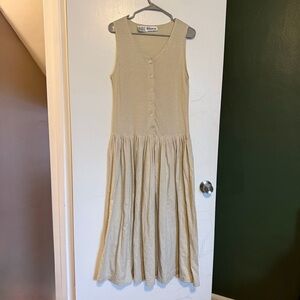 Olsen light brown button down drop waist pleated long midi dress size medium